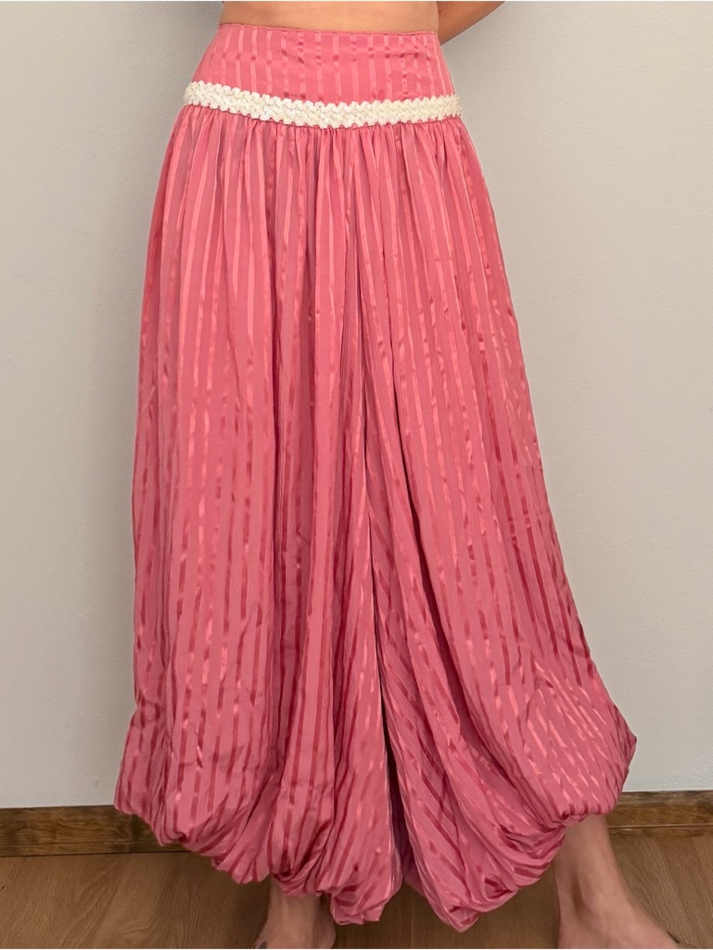 Vintage Wide Leg Pleated Palazzo Pants with White Sequin Waist Costume Circus - Picture 9 of 16